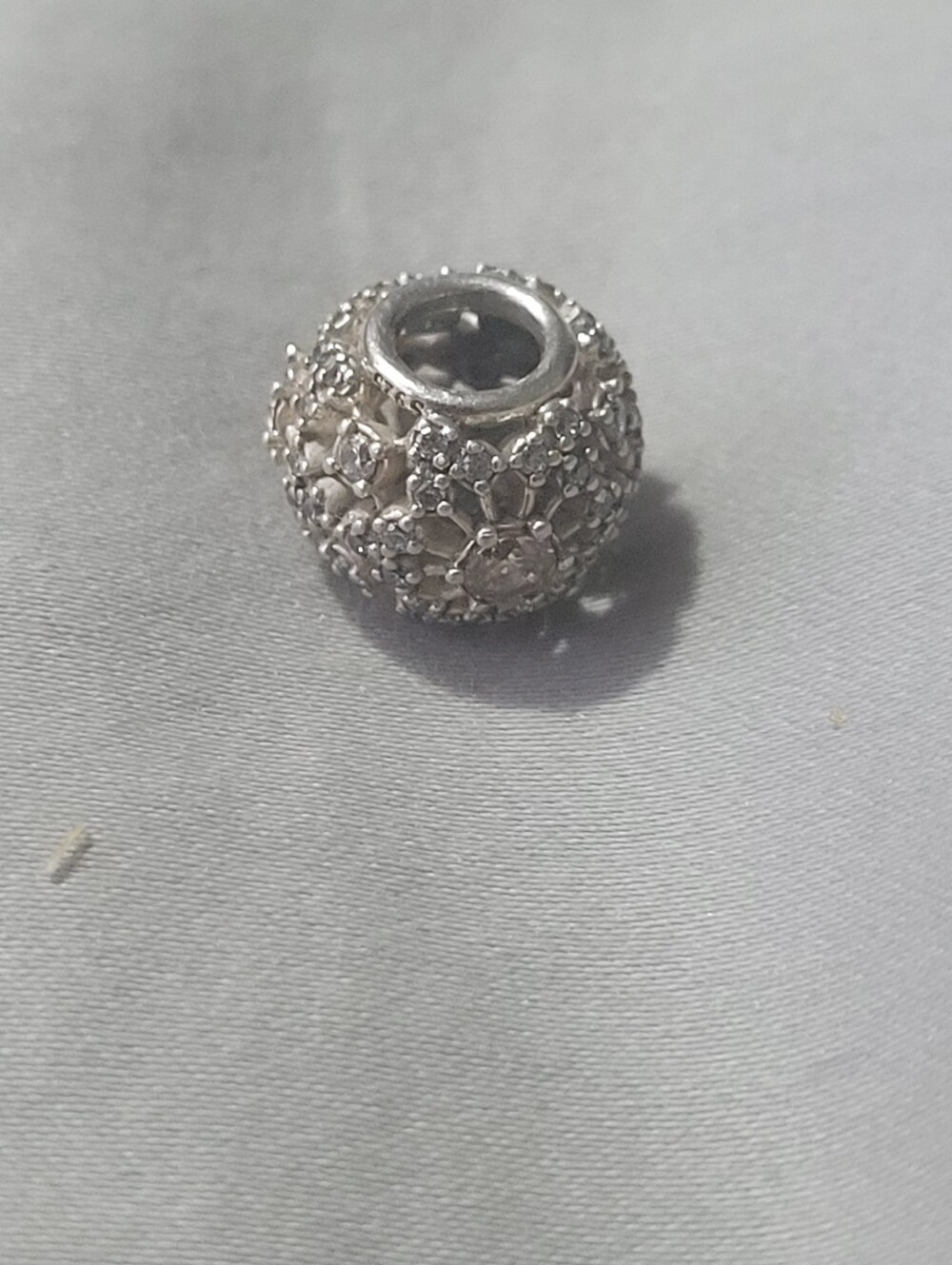 Pandora Sterling Silver Floral Pave Charm Bead - Women's Jewelry